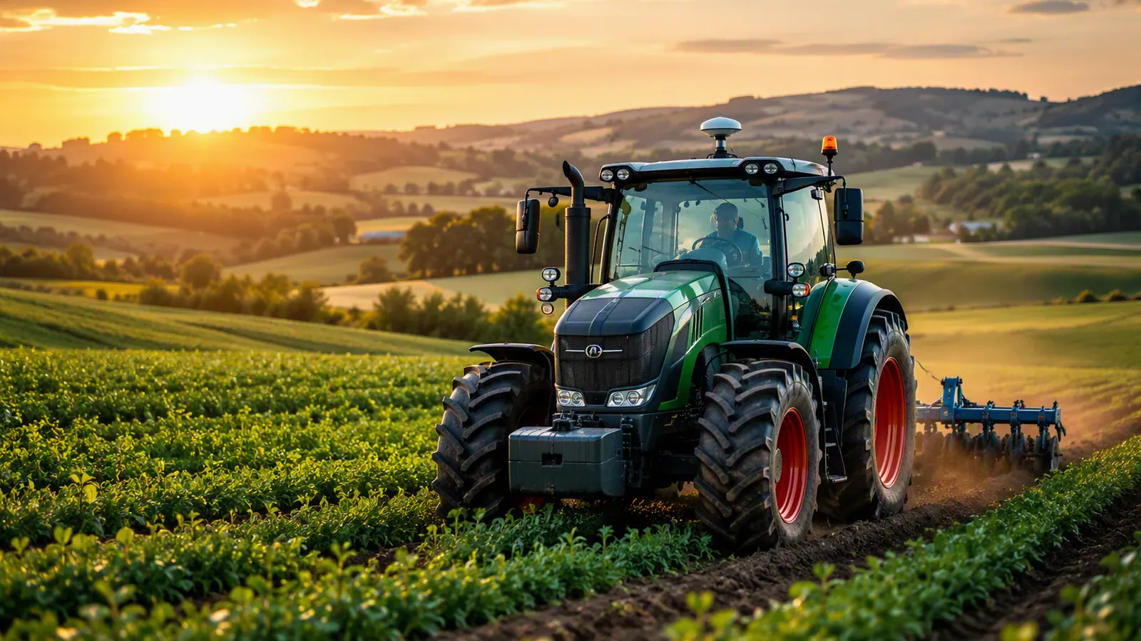 Tractor in rural agricultural field